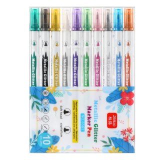 Zestaw Pisaków Metalicznych Z Brokatem Kolorowe Dwustronne 10 Szt LEAN