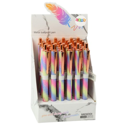 Długopis Metalowy Automatyczny Brokatowy Niebieski Tusz 1.0mm LEAN