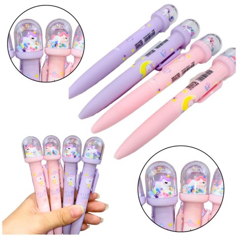 Długopis Z Kopułą Brokat Figurka Jednorożca Niebieski Tusz 0.5mm LEAN