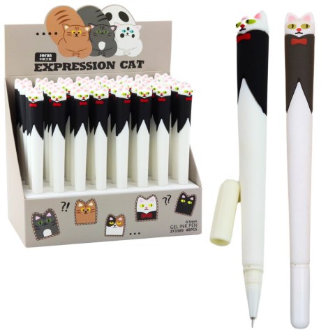 Długopis Żelowy Kot z Muchą Niebieski Tusz Zatyczka Czarno Biały 16,5cm LEAN