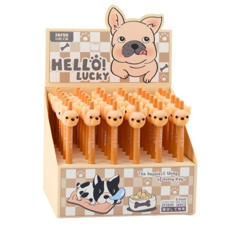 Długopis Żelowy Z Pieskiem Mops Niebieski Tusz Beżowy 0,5mm LEAN