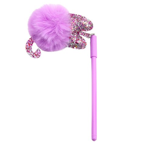 Długopis Żelowy Zatyczka Z Fioletowym Pomponem Niebieski Tusz 17cm 0.5mm LEAN