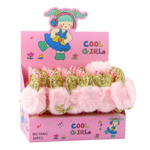 Długopis Żelowy Zatyczka Z Różowym Pomponem Niebieski Tusz 17cm 0.5mm LEAN