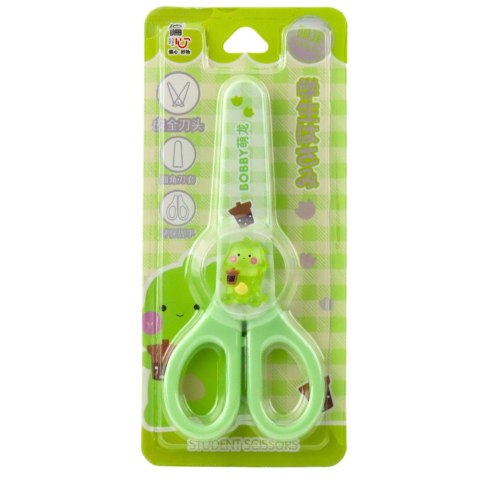 Nożyczki Szkolne Dla Dzieci Z Osłonką Oburęczne Zielone 14cm LEAN