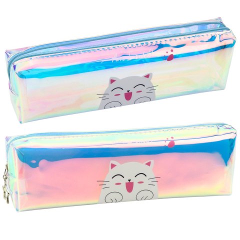 Piórnik Szkolny Dziecięcy Holograficzny Z Kotem Niebieski 21x6cm LEAN