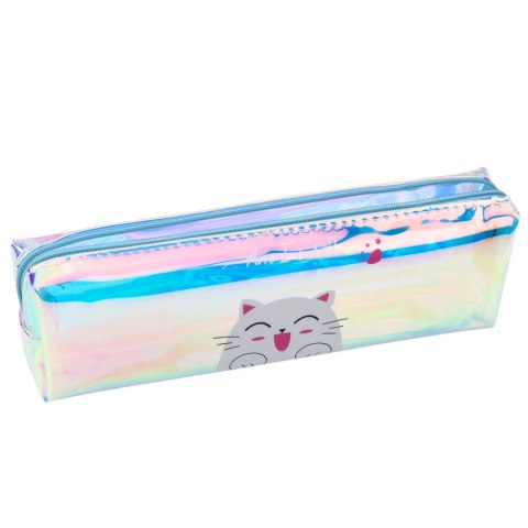 Piórnik Szkolny Dziecięcy Holograficzny Z Kotem Niebieski 21x6cm LEAN