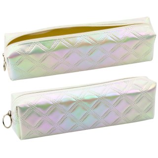 Piórnik Szkolny Organizer Tłoczony Wzór Biały Perłowy 21x6cm LEAN