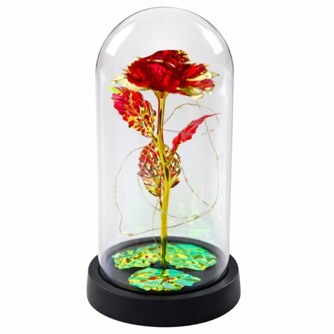 Wieczna Kryształowa Róża w Kopule z Oświetleniem LED Czerwona 21x11cm LEAN