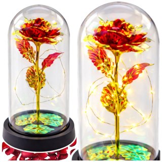 Wieczna Róża W Kopule Kryształowa Oświetlenie LED Czerwona 21x11cm LEAN