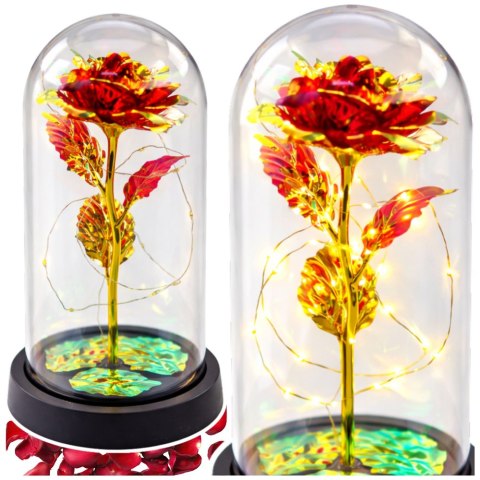 Wieczna Róża W Kopule Kryształowa Oświetlenie LED Czerwona 21x11cm LEAN