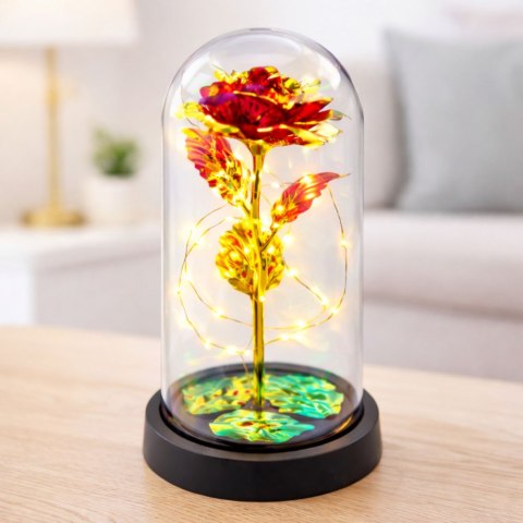 Wieczna Róża W Kopule Kryształowa Oświetlenie LED Czerwona 21x11cm LEAN