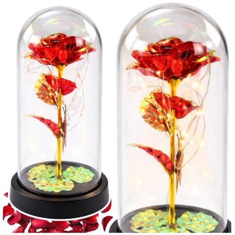 Wieczna Róża W Szle Kryształowa Oświetlenie LED Motylek Czerwona 21x11cm LEAN