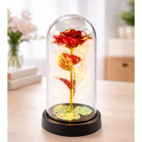 Wieczna Róża W Szle Kryształowa Oświetlenie LED Motylek Czerwona 21x11cm LEAN