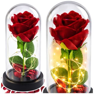 Wieczna Róża w Kopule z Oświetleniem LED Czerwona 21x11cm LEAN