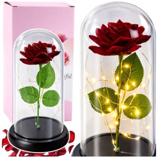 Wieczna Róża w Kopule z Oświetleniem LED Czerwona 21x11cm LEAN