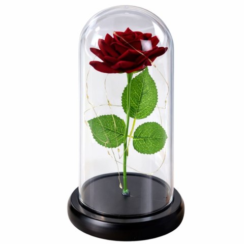 Wieczna Róża w Kopule z Oświetleniem LED Czerwona 21x11cm LEAN