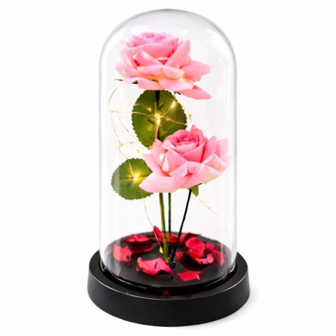 Wieczne Róże w Kopule z Oświetleniem LED i Płatkami Róż Różowe 21x11cm LEAN
