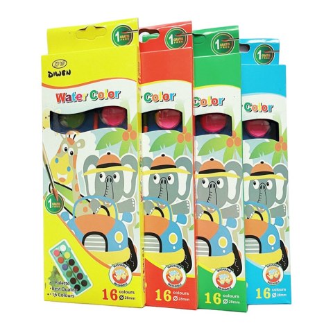 Zestaw Farbki Akwarelowe Szkolne 16 Kolorów Pędzelek LEAN