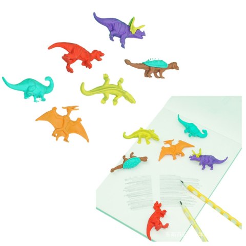 Zestaw Gumek Do Ścierania Zmazywania Szkolne Dinozaury 6szt LEAN