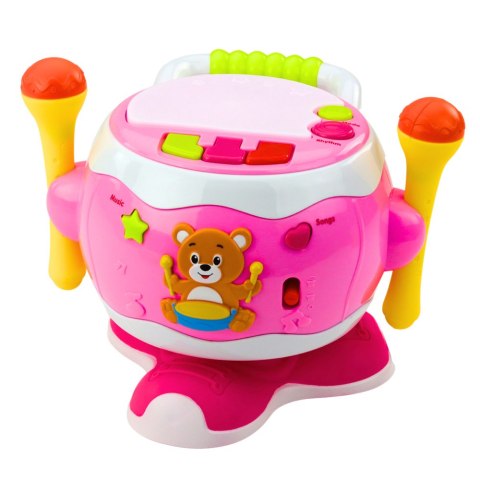 Bębenek Dla Dzieci Muzyczny Interaktywny Światła Dźwięki Różowy LEAN Toys