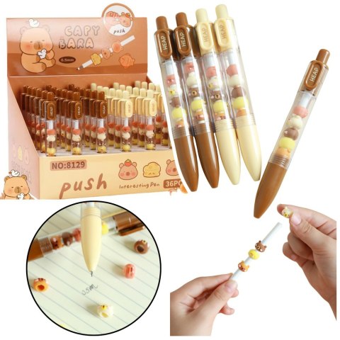 Długopis Z Figurkami Kapibara Brązowy Beżowy Czarny Wkład LEAN TOYS