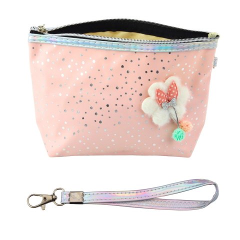 Piórnik Kosmetyczka Kokardka Błyszczące Kropki Pudrowy Róż 23x16cm LEAN