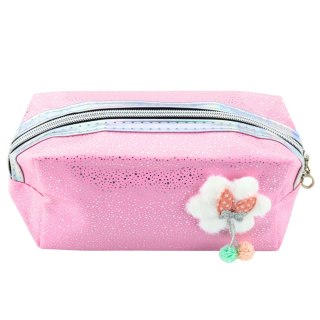 Piórnik Kosmetyczka Kokardka Połyskujące Drobinki Różowy LEAN