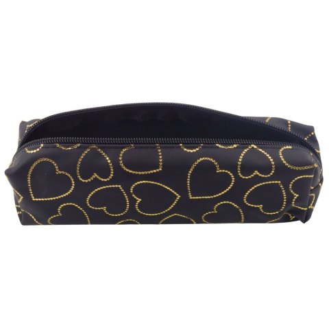 Piórnik Szkolny Biurowy Jednokomorowy Złote Serca Czarny 20x6,5 cm LEAN