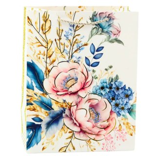 Torba Prezentowa Kwiaty Złote Elementy 23 x 18 x10cm LEAN