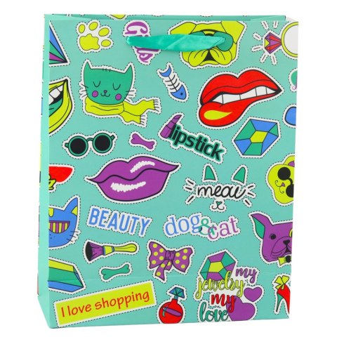 Torba Prezentowa Naklejki Kolorowe Znaczki 32 x 26 x 12 cm LEAN