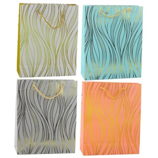 Torba Prezentowa Papierowa Linie Faliste Złote 32 x 26 x 12 cm LEAN