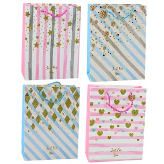 Torba Prezentowa Papierowa Niebieska Różowa Brokat 23 x 18 x 10,5 cm LEAN