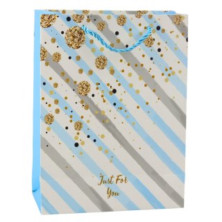 Torba Prezentowa Papierowa Niebieska Różowa Brokat 23 x 18 x 10,5 cm LEAN