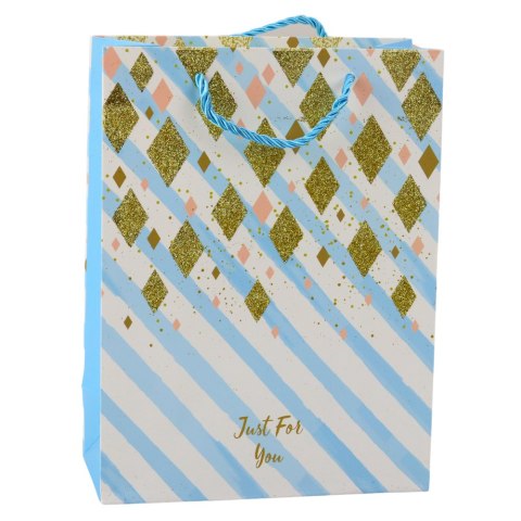 Torba Prezentowa Papierowa Niebieska Różowa Brokat 23 x 18 x 10,5 cm LEAN