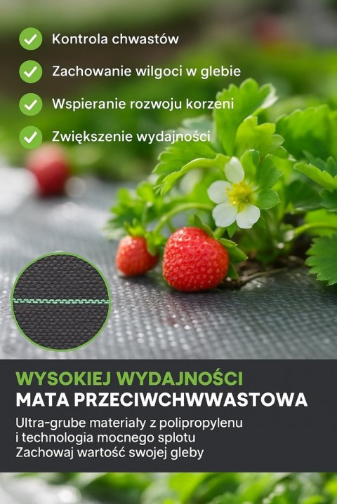 Agrotkanina Czarna 160 cm x50m UV 90g Antychwastowa Agrowłóknina + Kotwy LEAN