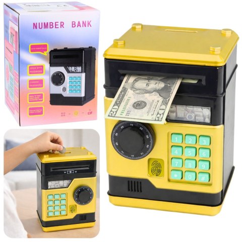 Bankomat Sejf Elektroniczny Skarbonka Światła Dźwięki Kod PIN Złoty LEAN Toys