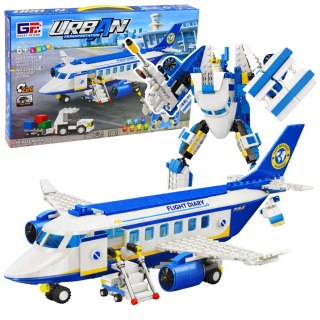 Klocki Konstrukcyjne Samolot Pasażerski Robot 2w1 Światła 417 el. LEAN Toys