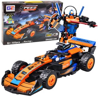 Klocki Konstrukcyjne Wyścigówka Auto Robot 2W1 Pomarańczowa 322 el. LEAN Toys