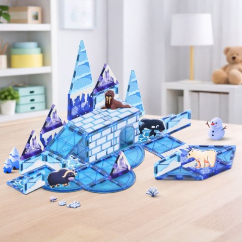 Klocki Magnetyczne Lodowa Kraina Figurki Zwierząt Niebieskie 44 el. LEAN Toys