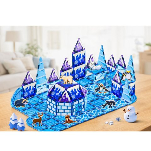 Klocki Magnetyczne Lodowa Kraina Figurki Zwierząt Niebieskie 94 el. LEAN Toys