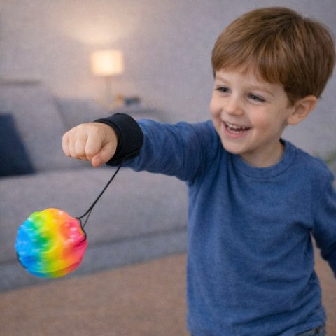 Piłka Do Odbijania Na Gumce Sensoryczna Z Wgłębieniami Kolorowa 6 cm LEAN TOYS
