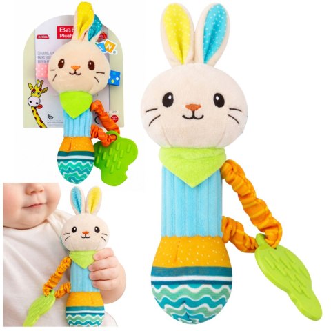 Pluszowa Grzechotka Zajączek Z Gryzakiem i Piszczałką Dla Niemowląt LEAN TOYS