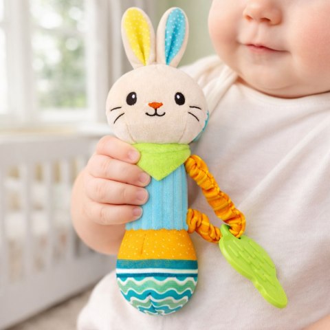 Pluszowa Grzechotka Zajączek Z Gryzakiem i Piszczałką Dla Niemowląt LEAN TOYS