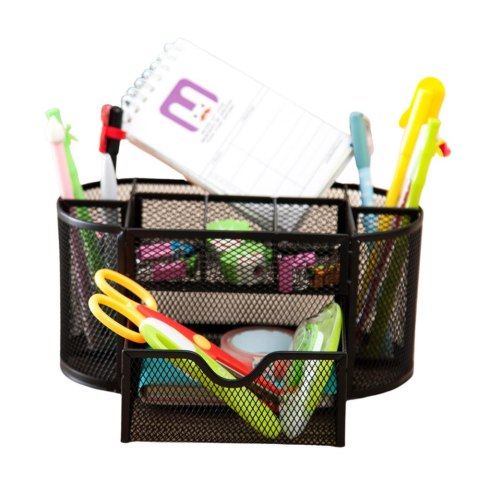 Pojemnik Organizer Na Przybory Biurowe Metalowy Z Szufladą Czarny LEAN