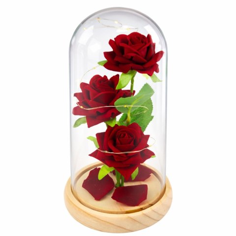 Wieczne Róże W Szklanej Kopule Oświetlenie LED Czerwone 21,5 x 11 cm LEAN
