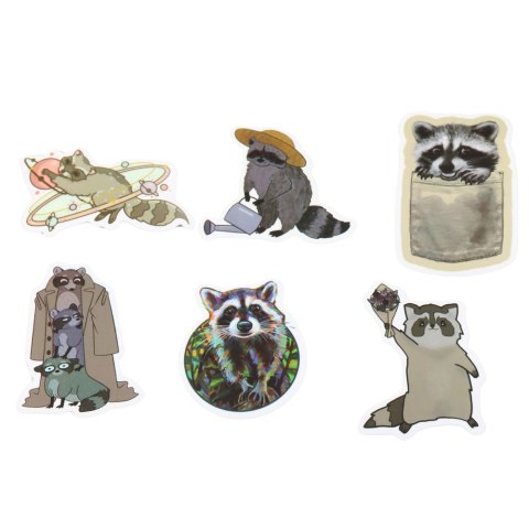 Zestaw Naklejki Z Szopem Dekoracyjne Różne Motywy 50 szt. 7-8 cm LEAN