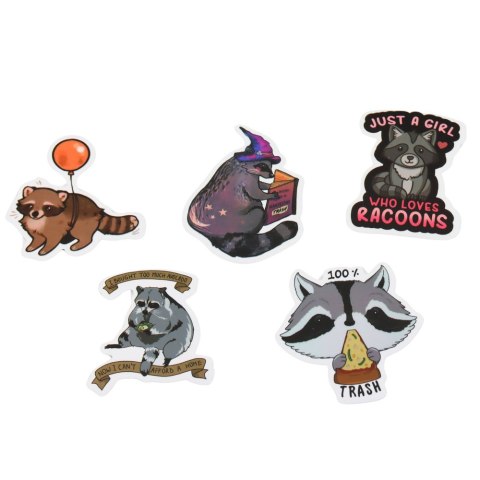 Zestaw Naklejki Z Szopem Dekoracyjne Różne Motywy 50 szt. 7-8 cm LEAN