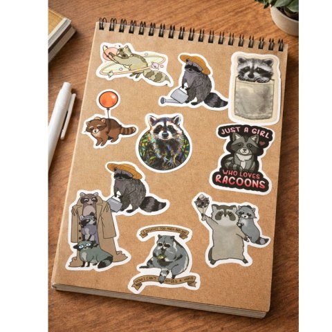 Zestaw Naklejki Z Szopem Dekoracyjne Różne Motywy 50 szt. 7-8 cm LEAN