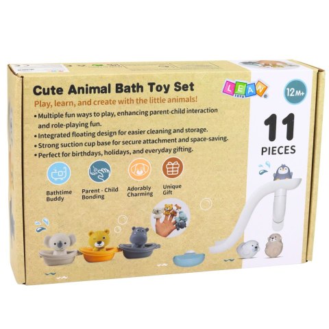 Zestaw Zabawki Do Kąpieli Zwierzątka w Łódeczkach Zjeżdżalnia 11 el. LEAN Toys