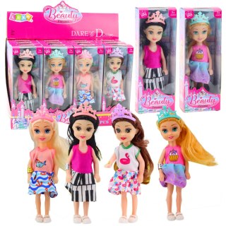 Mini Laleczka Księżniczka Z Koroną Kolorowa Sukienka 14cm Mix LEAN TOYS